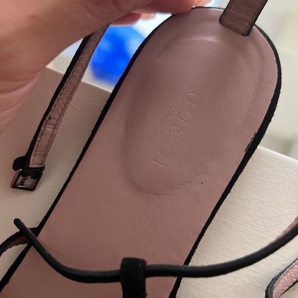 Gucci Black Satin GG Interlocking Crystal Ankle Strap Flat Sandals gladiator - Picture 4 of 6